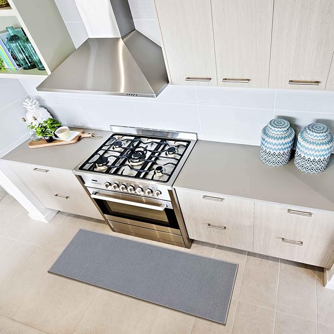 Machine Washable Modern Solid Design Non-Slip Rubberback 2x5/2x3 2PCS Set Traditional Runner Rug/Area Rug for Hallway, Kitchen, Entryway, Bathroom, 2 Piece Set - 20" x 59" / 2'3" x 3', Gray