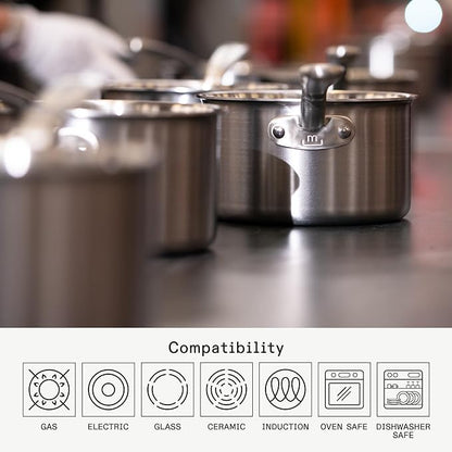Made In Cookware - 6 Pc Stainless Steel Cookware Set - 5 ply Clad - Includes Frying Pans, Saucepan, and Stock Pot - Professional Grade - Crafted in Italy - Induction Compatible