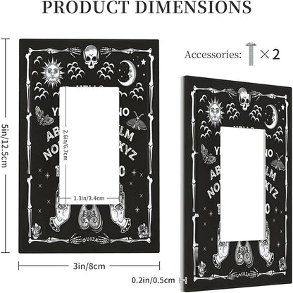 Black Witchy Skeleton Skull Gothic Sun Moon 1 Gang Rocker Novelty Light Switch Covers Decorative Unique Single Decora Outlet Wall Plate Faceplate Switchplate GFCI for Bedroom Decor
