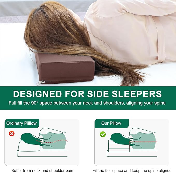 2PCS Neck Pillows for Side Sleepers, Foam Pillows for Sleeping, Head Pillow, Waterproof Faux Leather, Easy to Clean18x8x3IN / 45x20x8CM (Dark Brown)