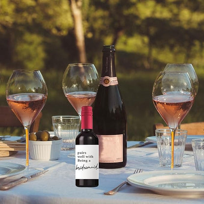 24Pcs Bridesmaid Mini Wine Labels, Bridesmaid Maid of Honor Proposal Gifts Bridal Shower Gifts, Will You Be My Bridesmaid Wine Bottle Stickers, Pairs Well with being
