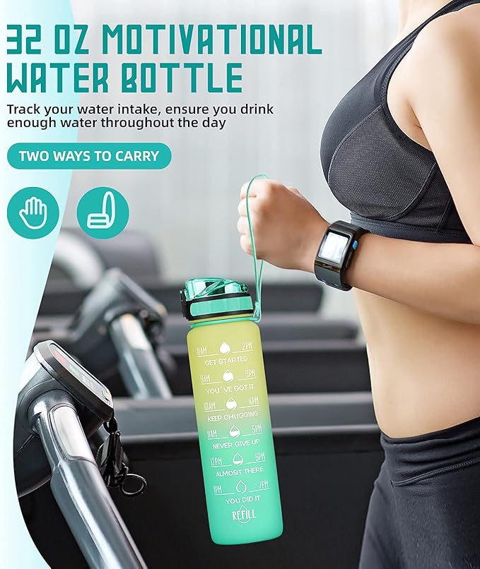 32oz Motivational Water Bottle with Time Marker & Fruit Strainer, Leak-proof BPA Free Non-Toxic Bottle with Carrying Strap, Perfect for Fitness, Gym and Outdoor Sports