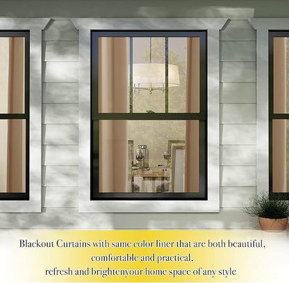 NICETOWN Thermal Insulated 100% Blackout Curtains, Noise Reducing Performance Drapes with Lining, Full Light Blocking Drapery Panels for Patio (Biscotti Beige, 1 Pair, 52 inches x 95 inches)