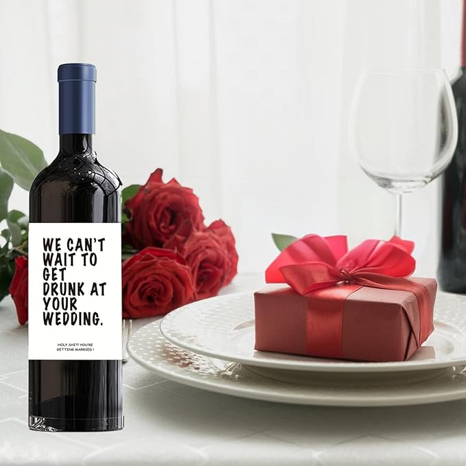 24 Pcs Funny Engagement Wine Label Her, Engagement Party Decorations Gifts for Engaged Couple Wine Bottle Stickers, Pairs Well with Getting Engaged Wine Bottle Labels.