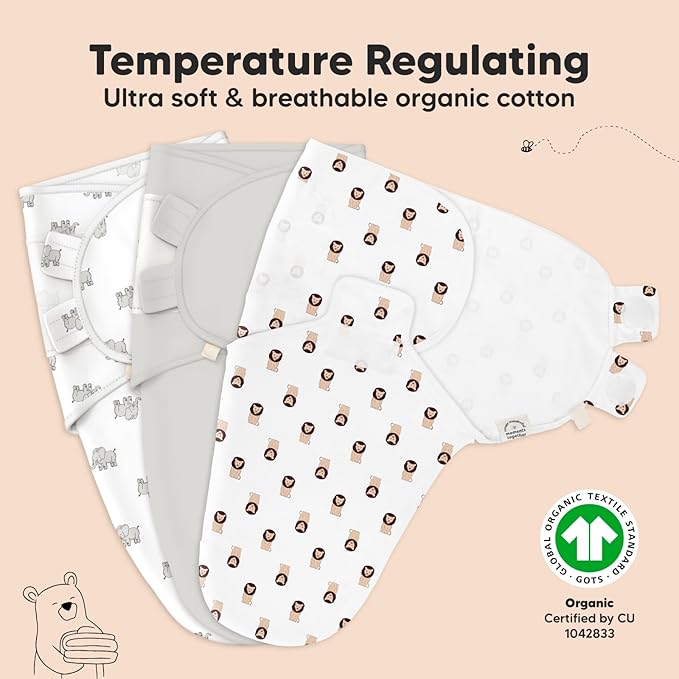 3-Pack Organic Baby Swaddle Sleep Sacks - Newborn Swaddle Sack, Ergonomic Baby Swaddles 0-3 Months, Swaddles for Newborns, Baby Sleep Sack, Baby Swaddle Blanket Wrap, Baby Essentials(The Wild 2)
