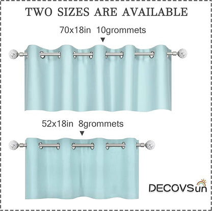 Aqua Valances for Kitchen Windows with Grommet 70W x18L Solid Blackout Thermal Insulated Short Straight Drape Valance for Bedroom 1 Panel
