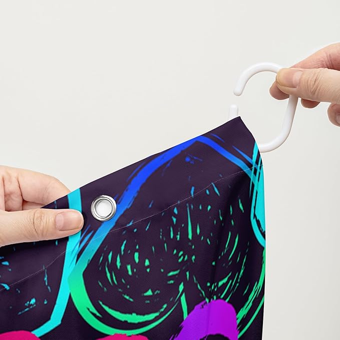 AILONEN Hearts Shower Curtain for Bathroom, Colorful Hearts Love Theme Bath Curtain for Kids Girls Women,Abstract Hearts Print Black Shower Curtain Waterproof with 12 Plastic Hooks, 36" W*72" H