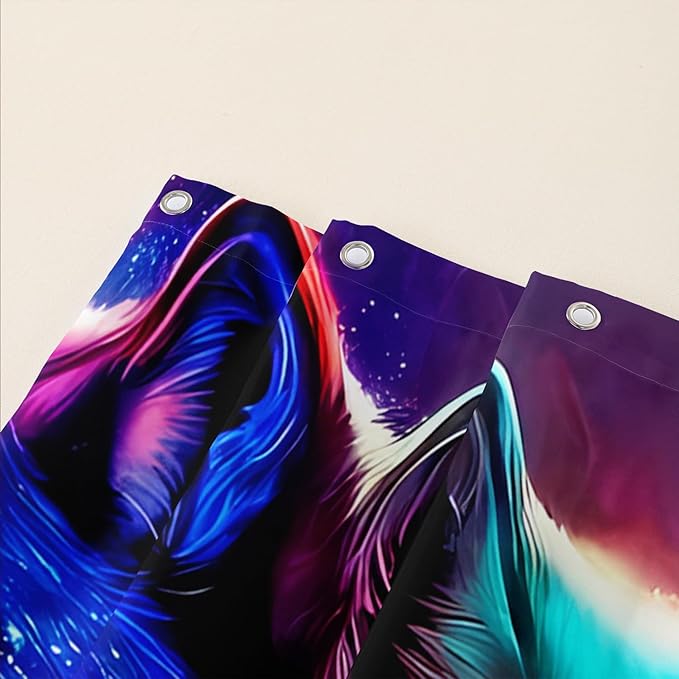 AILONEN Wolf Shower Curtain,Evening Howling Wolf Bath Curtain for Bathroom Decor,Wildlife Shower Curtain for Teens,Polyester Waterproof with 12 Plastic Hooks 72" W*96" H