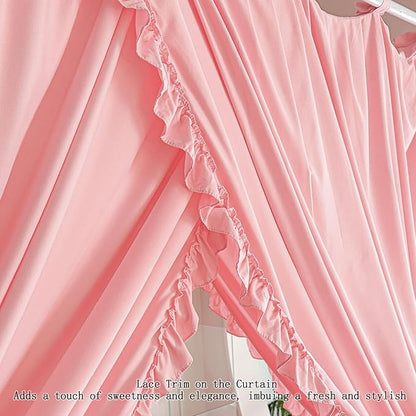 AIKASY Princess Canopy Bed Curtains with Top Ties - Windproof & Lightproof for Girls' Adult Bedroom Decor | Bed Canopy Drapes (Queen,Pink)