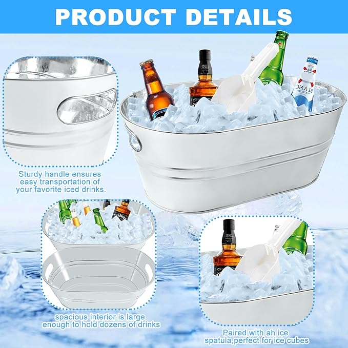 4Pcs 4 Gallon Galvanized Bucket Ice Bucket Large Metal Drink Buckets for Parties Beer Beverage Tub with Scoops for Champagne Cocktails Wine Cooling for Mimosa Bar Supplies