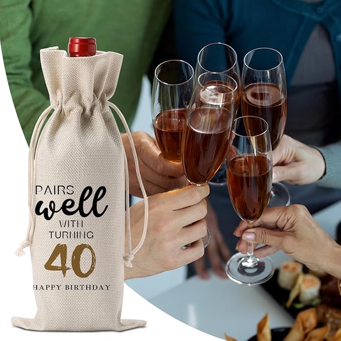 40th Birthday Gifts Women Men, 40 Year Old Birthday Gifts for Women Mom Dad Wine Gift Bag, Wine Accessories Gifts Anniversary 40th Birthday Decorations Wine Bag Wine Bags for Wine Bottles Gifts