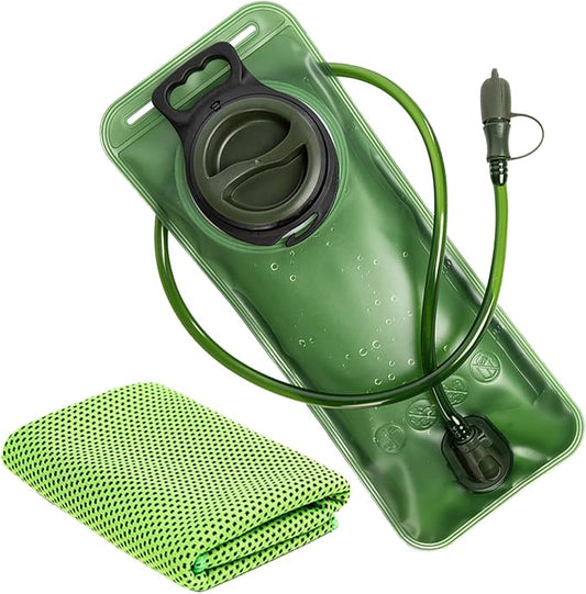 Hydration Bladder, BPA Free Water Bladder, Hiking Water Storage Bag and Tactical Backpack Combination, Suitable for Camping, Cycling, Running, Rock Climbing,2-Liter Military Green