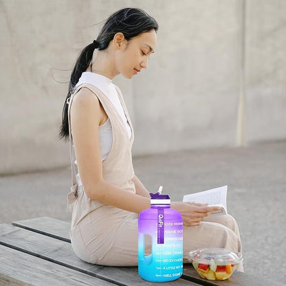 QuiFit Motivational Gallon Water Bottle - with Straw & Time Marker BPA Free Large Reusable Sport Water Jug with Handle for Fitness Outdoor Enthusiasts Leak-Proof