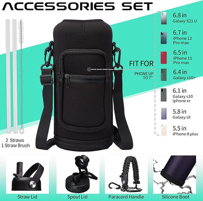 87oz 128oz Insulated Water Bottles - Keep Cold-48h Hot-24h Gallon Water Bottle with Straw, Vacuum Stainless Steel Water Flask Leak Proof, Metal Large Water Jug with Carrier Sleeve, Paracord Handle