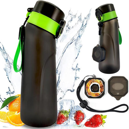 Air Water Bottle with Flavor Pods, 750ML Scent Water Cup with Flavor Pods Box，0% Sugar Fragrance Water Bottle Suitable for Outdoor Sports (Blackgreen+1pods)