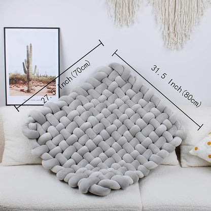 XHJRI Thickened Braided Knot Seat Mat, Knotted Floor Decorative Cushion, Handmade Baby Infant Playing Pad Nursery Rug (27.5 * 31.5 Inch,Grey)
