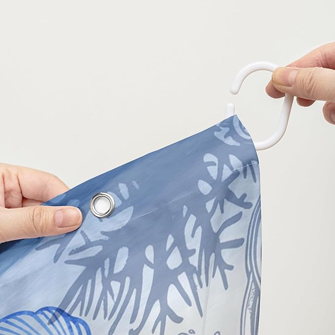 AILONEN Blue Sea Turtle Shower Curtain Set for Bathroom,Cartoon Turtle and Water Plant Bath Curtain,Kawaii Ocean Animal Theme Waterproof Fabric Shower Curtain with Hooks,48" W*72" H