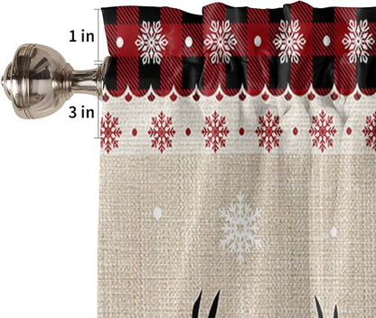 Farmhouse Christmas Kitchen Curtains and Valances Set, Rustic Plaid XMAS Tree Snowflakes Window Treatments Tiers Red Green Black Half/Short Curtains for Small Windows Cafe /Living/ Bedroom 54x 36 in