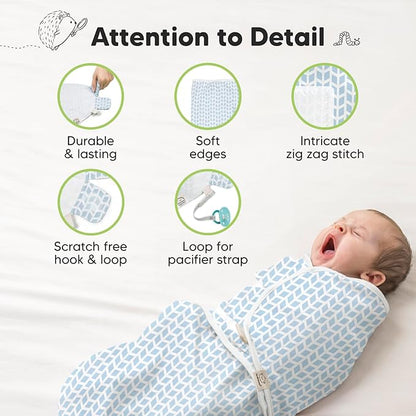 3-Pack Organic Baby Swaddle Sleep Sacks - Newborn Swaddle Sack, Ergonomic Baby Swaddles 0-3 Months, Swaddles for Newborns, Baby Sleep Sack, Baby Swaddle Blanket Wrap, Baby Essentials (Storm)