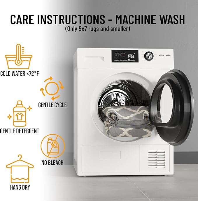 Machine Washable Moroccan Trellis Design Non-Slip Rubberback 3x5 Traditional Indoor Area Rug for Living Room, Bedroom, Kitchen, 3'3" x 5', Gray