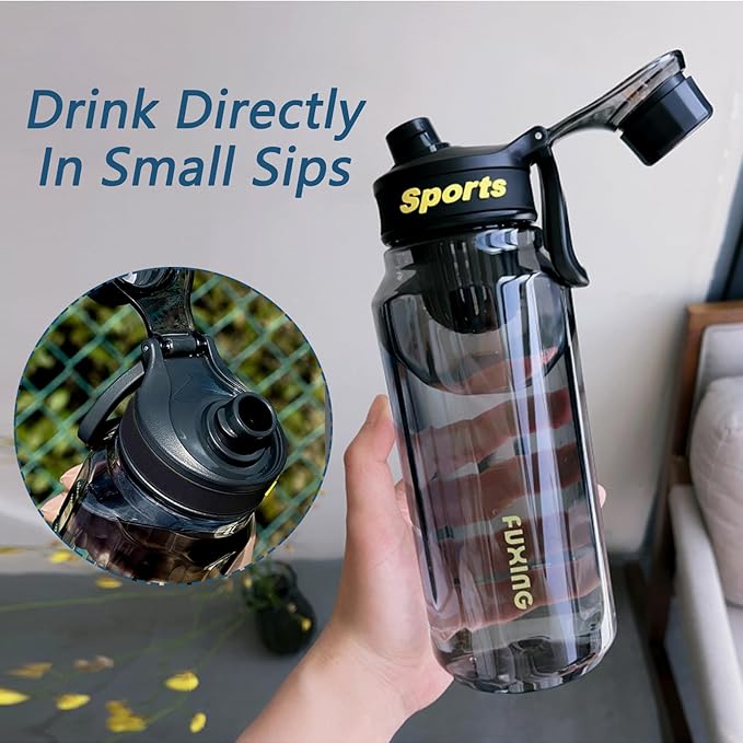 Water Bottle, Simple Modern Water Bottle, BPA-Free Water Bottles, Travel Water Bottle Clear Water Bottle Large Water Bottle, Sports Water Bottle with Carry Handle (33oz/1L, Black)