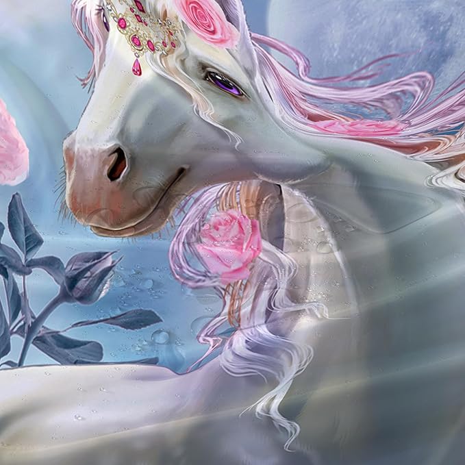 AILONEN Dreamy Unicorn Shower Curtain, Oil Painting Rose Waterproof Shower Curtain,3D Moon and Stars Girls Cloth Bath Curtain Set for Kids Teens Adults,48" W*72" H
