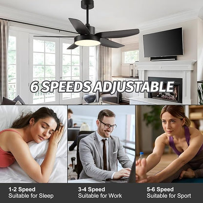 Modern Ceiling Fan with Light and Remote Control,46''Ceiling Fan with 3 Color Lights,Memory Function,5 Blades,6 Speeds,Outdoor Fan and Light for Living Room,Bedroom,Kitchen,Black