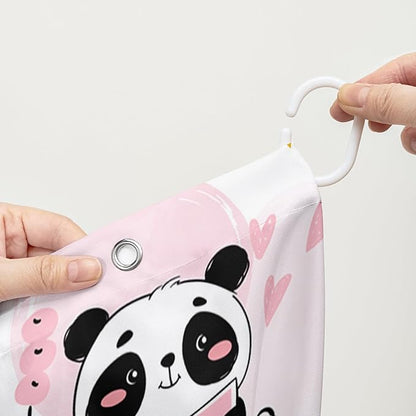 AILONEN Panda Shower Curtain for Bathroom, Cute Kawaii Panda Kids Bathroom Curtain,Pink Cartoon Bath Curtain 72" W*96" H Polyester Waterproof Bathroom Curtain with 12 Hooks
