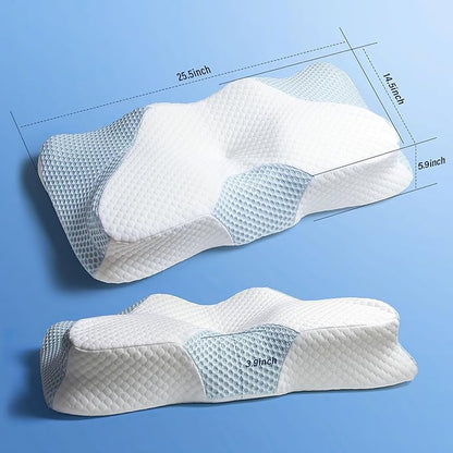 Aone Cervical Pillow for Neck and Shoulder Pain Relife, Memory Foam Neck Pillow with Breathable Pillowcase for Side Back Sleeping, Stomach Sleepers, Queen Size 25.5x14x5.9 Inches
