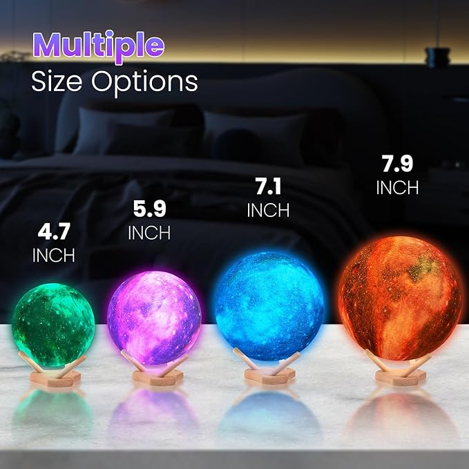Moon Lamp Galaxy Lamp Kids Night Light 7.8 Inch 16 Colors LED 3D Star Moon Light with Wooden Stand Remote Control Touch Tap Controller USB Rechargeable Gift for Baby Children Girls Boys