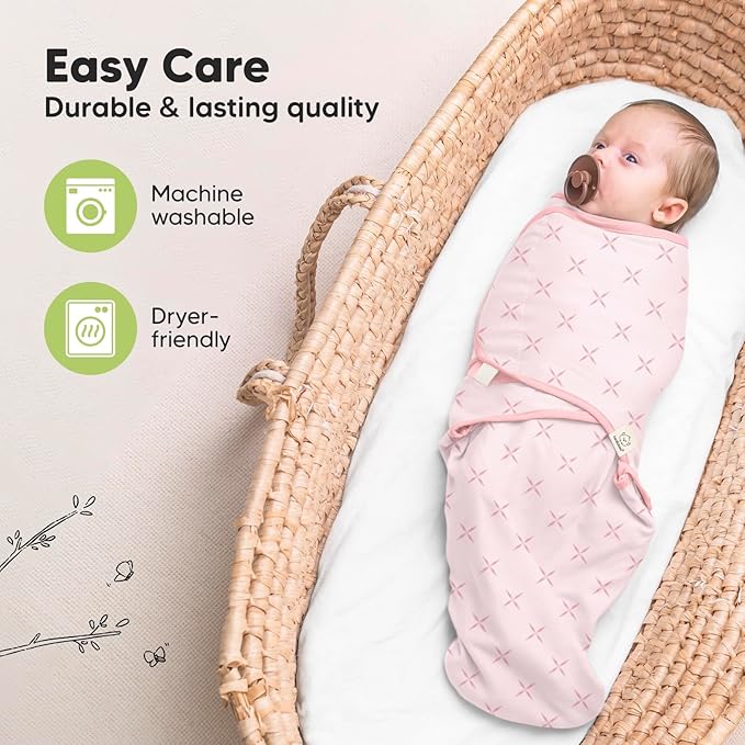3-Pack Organic Baby Swaddle Sleep Sacks - Newborn Swaddle Sack, Ergonomic Baby Swaddles 0-3 Months, Swaddles for Newborns, Baby Sleep Sack, Baby Swaddle Blanket Wrap,Baby Essentials(Blossom)