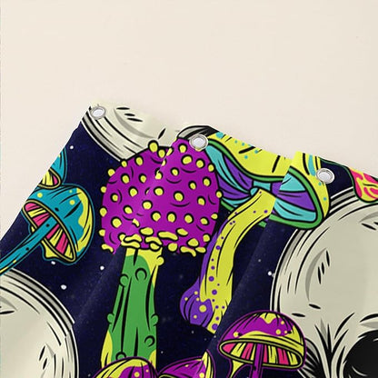 AILONEN Skull Shower Curtain for Bathroom,Mushroom Skull Bath Curtain Decoration,Fantasy Fungus Skeleton Print Waterproof Black Curtain with 12 Plastic Hooks, 72" W*84" H