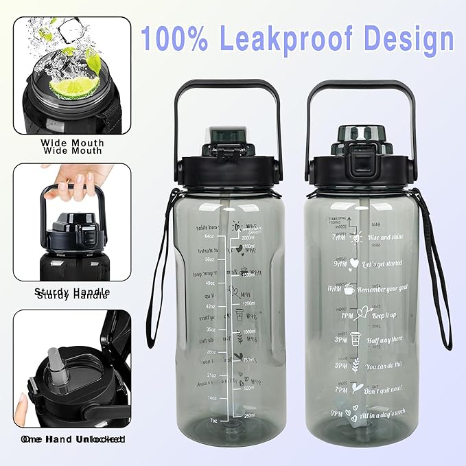 Moon Butterfly Flower Half Gallon Water Bottle with Sleeve, 64 Oz Water Bottle with Measurements Marked, Leakproof-Free Drinking Water Bottle, Sports Water Bottle BPA Free Half Gallon Water Jugs