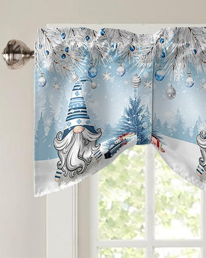 Christmas Gnome Blackout Tie Up Valance Curtains for Kitchen Windows Winter Merry Christmas Tree Balls Window Toppers Balloon Shades for Living Room/Bathroom/Bedroom,1 Panel, 54" X 18", Blue