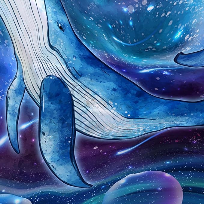 AILONEN Cartoon Blue Whale Shower Curtain,Swimming Whale Fabric Shower Curtains for Bathroom,Starry Night Bathroom Curtains for Kids Girls Boys,Fantasy Whale Bath Curtain Set, 60" W*72" H