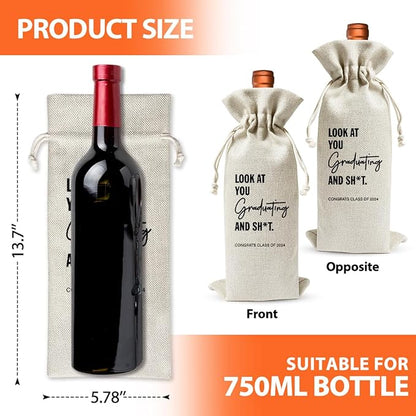 Graduation Gift Wine Bag For Her Him Nurse Doctor Teacher Graduation Party, University College Graduate, Graduation Party Decoration, Drawstring Cotton Linen Wine Bag