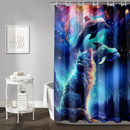 AILONEN 3D Kawaii Cat Shower Curtain Set,Cat Lovers Animal Waterproof Fabric Bath Curtain for Kids Girls,Jumping Dolphin Shower Curtain,Starry Night Shower Curtains for Bathroom Decor, 48" W*72" H