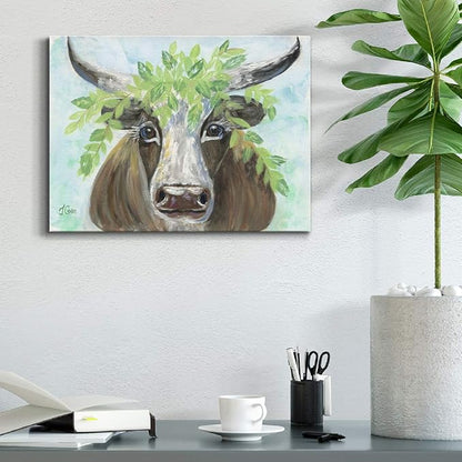 Renditions Gallery Canvas Animal Wall Art Modern Decorations Paintings Olive Crown Steer Abstract Glam Wild Longhorn Canvas Artwork Prints for Bedroom Office Kitchen - 8"x12" LT33