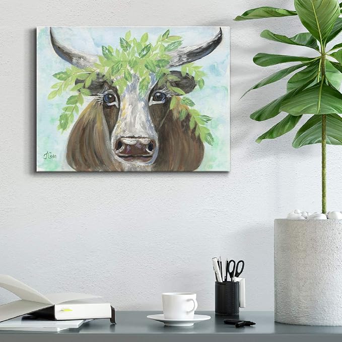 Renditions Gallery Canvas Animal Wall Art Modern Decorations Paintings Olive Crown Steer Abstract Glam Wild Longhorn Canvas Artwork Prints for Bedroom Office Kitchen - 12"x18" LT33