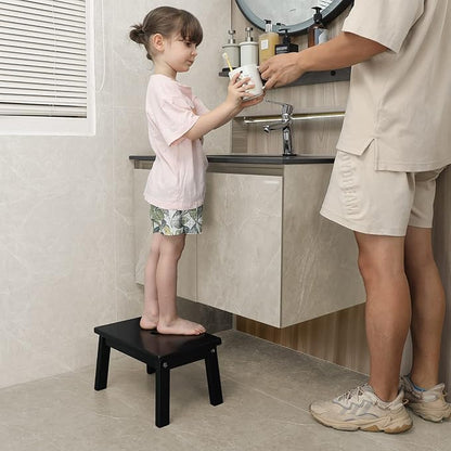 HOUCHICS Black Wooden Step Stool for Kids,Wood Stool for Kitchen Bedroom Living Room Bathroom Toilet Nursery Toddlers Potty Training Stool with Non-Slip Pads and 220lb Load Capacity (White