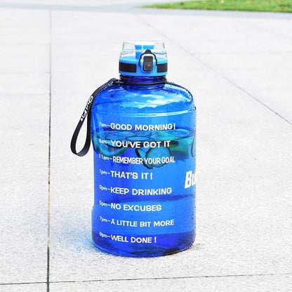 QuiFit 1 Gallon Water Bottle - 128 oz Water Bottle with Times to Drink - BPA Free Motivational Water Bottle with Infuser - Large Water Bottle - Sports Water Bottle 1 Gallon in Gym(Blue, 1 Gallon)