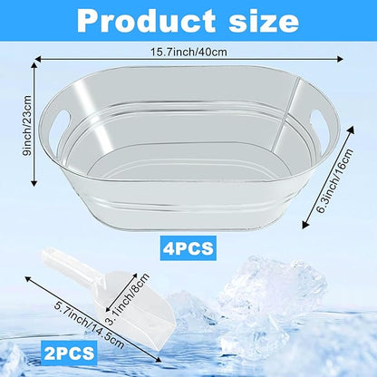 4Pcs 4 Gallon Galvanized Bucket Ice Bucket Large Metal Drink Buckets for Parties Beer Beverage Tub with Scoops for Champagne Cocktails Wine Cooling for Mimosa Bar Supplies