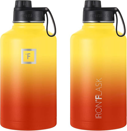 IRON °FLASK Sports Water Bottle - 64 Oz 3 Lids (Wide Spout Lid), Leak Proof - Stainless Steel Gym & Sports Bottles for Men, Women & Kids - Double Walled, Insulated Thermos, for Mom