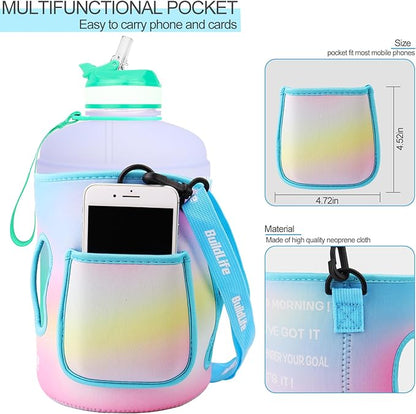 QuiFit Motivational Gallon Water Bottle - with Straw & Time Marker BPA Free Large Reusable Sport Water Jug with Handle for Fitness Outdoor Enthusiasts Leak-Proof