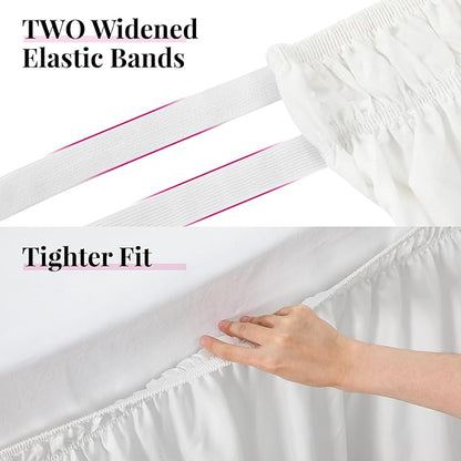 RIMELA Bed Skirt Wrap Around Elastic Dust Ruffles Solid Color Wrinkle and Fade Resistant with Adjustable Elastic Belt Easy to Install White for King & California King Size 18 Inch Drop
