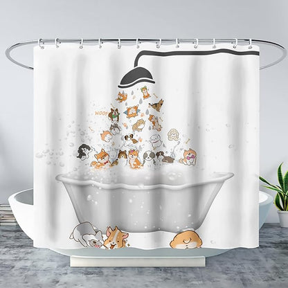 AILONEN Cute Corgi Shower Curtain for Kids 72" W*96" H Inch,Cartoon Dog Funny Animals Nursery Lovely Hilarious,12 Pack Hooks Polyester Waterproof Fabric Decor for Bathroom Bathtub Panels