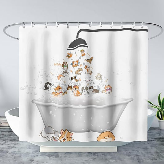 AILONEN Cute Corgi Shower Curtain for Kids 36" W*72" H Inch,Cartoon Dog Funny Animals Nursery Lovely Hilarious,12 Pack Hooks Polyester Waterproof Fabric Decor for Bathroom Bathtub Panels