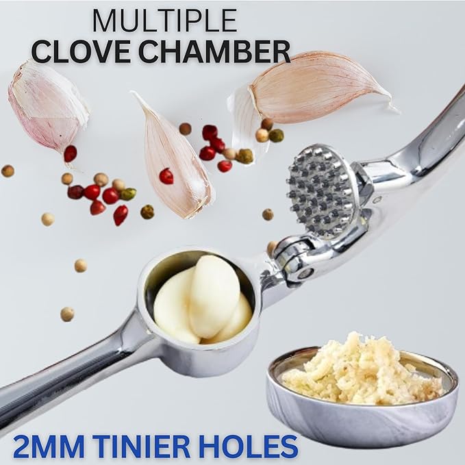 Premium Garlic Press, Heavy Duty Garlic Mincer Tool, Easily Crush Garlic, Ginger, Nuts, Seeds, Ergonomic Handle Garlic Press Stainless Steel, Garlic Masher, Silicone Peeler & Brush, Kitchen Gadgets