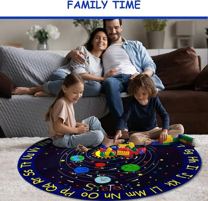 Baby Play Mat Solar System Learning Rug Kids Rug ABC Alphabet Educational Area Rugs for Classroom Kids Room Baby Playroom Mat Kids Foam Rug Playtime Activity Mat for Toddler 4 x 4