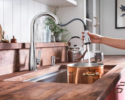 Moen Haelyn Chrome Single-Handle Pull-Down Sprayer Kitchen Faucet Featuring Power Boost for a Faster Clean, Soap Dispenser Included, 87627